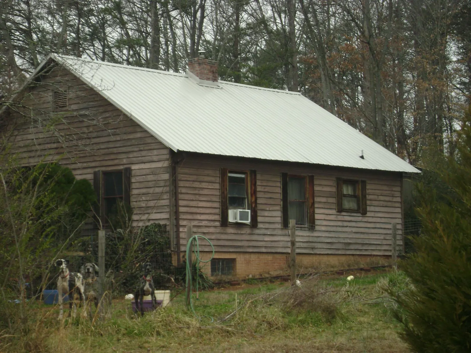 White metal roof on an old wood sided farmhouse, from a Metal Roof Installation job in Rock Rapids